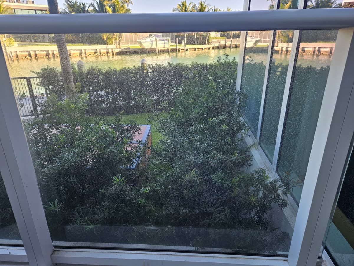 Spotted, dirty glass before cleaning